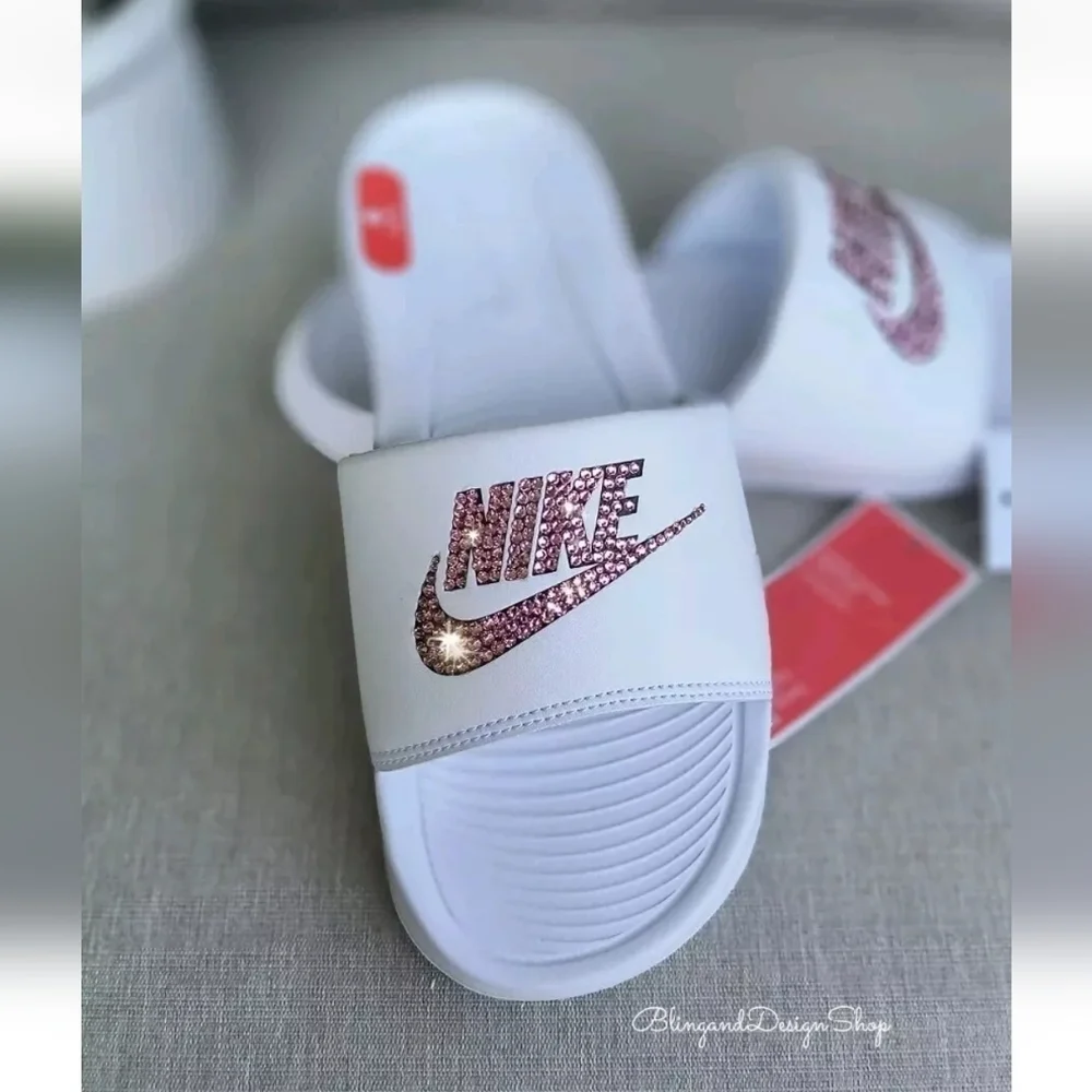 Nike Victori One Sandals Custom with Swarovski Crystal Rhinestones Bling Slides